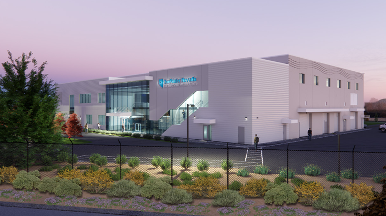 Conceptual Architectural Rendering of the Advanced Purified Water Facility, shown in the early evening as viewed from Lear Boulevard. 
